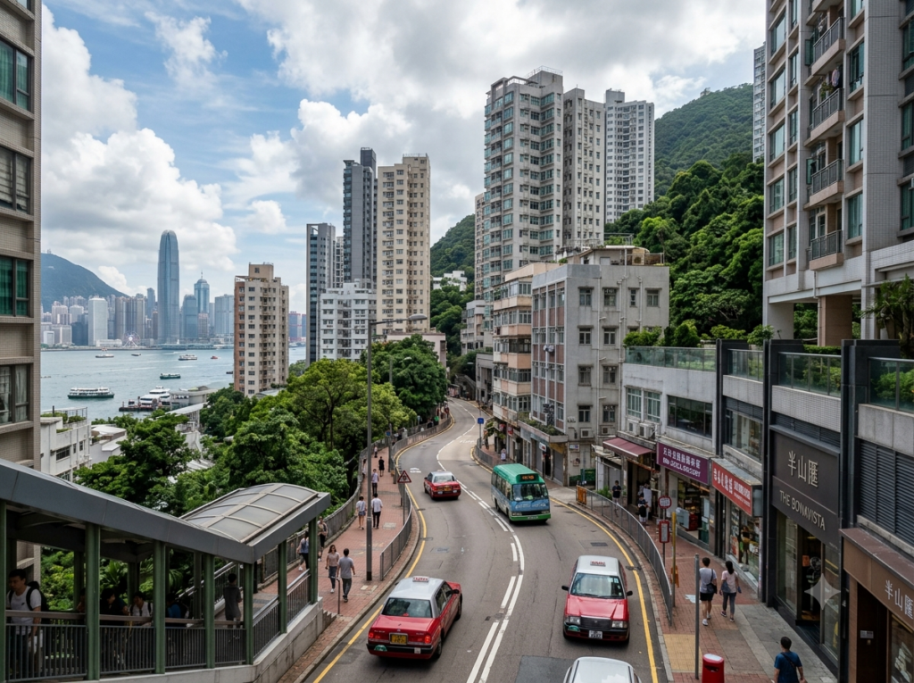 Mid-Levels Hong Kong residential towers with Central skyline in background