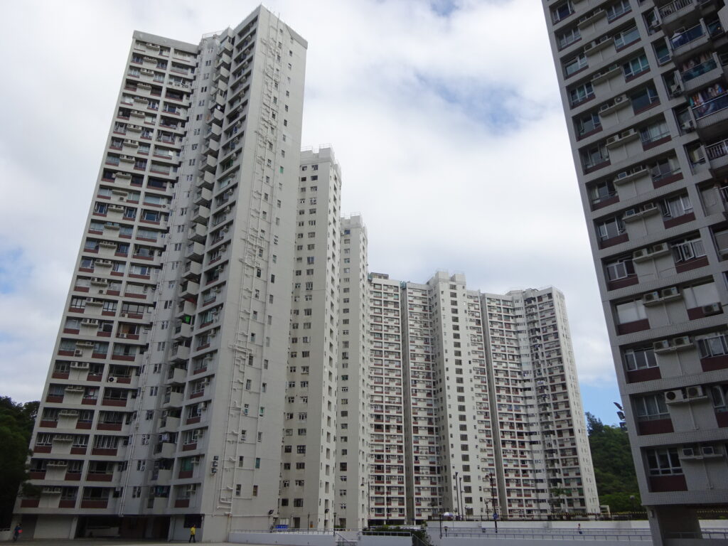 Real street view of Braemar Hill Mansions residential building facade on Braemar Hill Road, North Point Mid-Levels